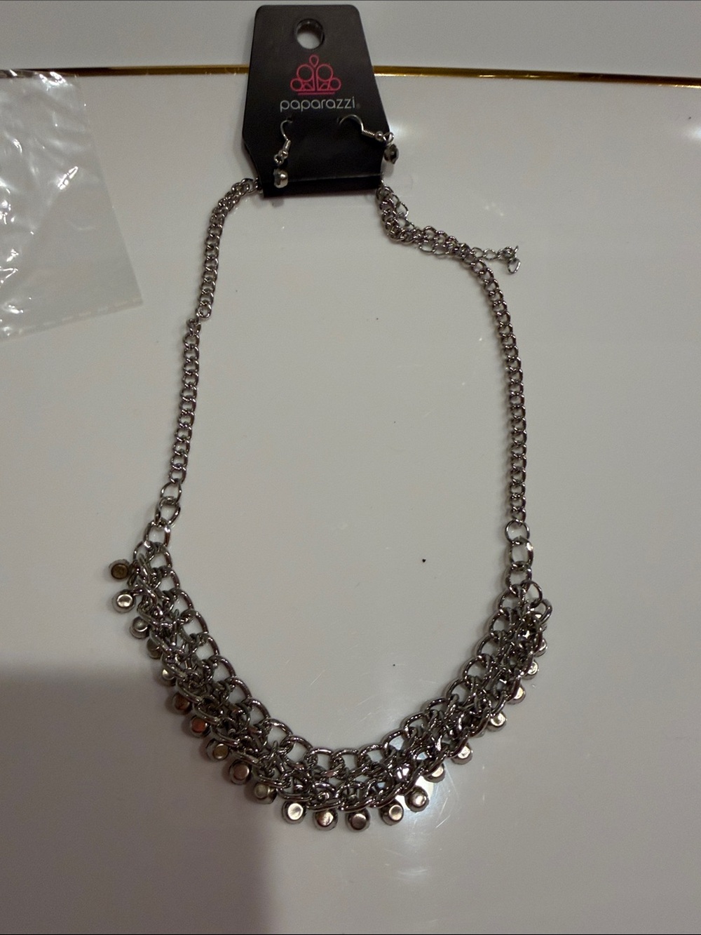 paparazzi Silver Multi-Row Chain Necklace with Dangling Discs